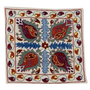 18&quot;x19&quot; Colorful Silk Hand Embroidered Cushion Cover, Central Asian Suzani Pillow Case. NMR3