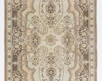 6.5x9.8 Ft One of a Kind Vintage Handmade Turkish Area Rug with Floral Design. NY261