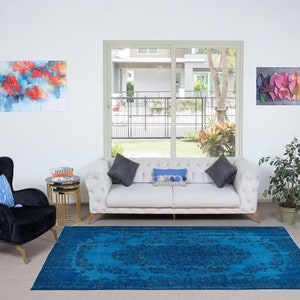5.5x9.4 Ft Blue Home Decor Carpet, Handmade Turkish Rug, Great 4 Modern Interiors. NTEK1012