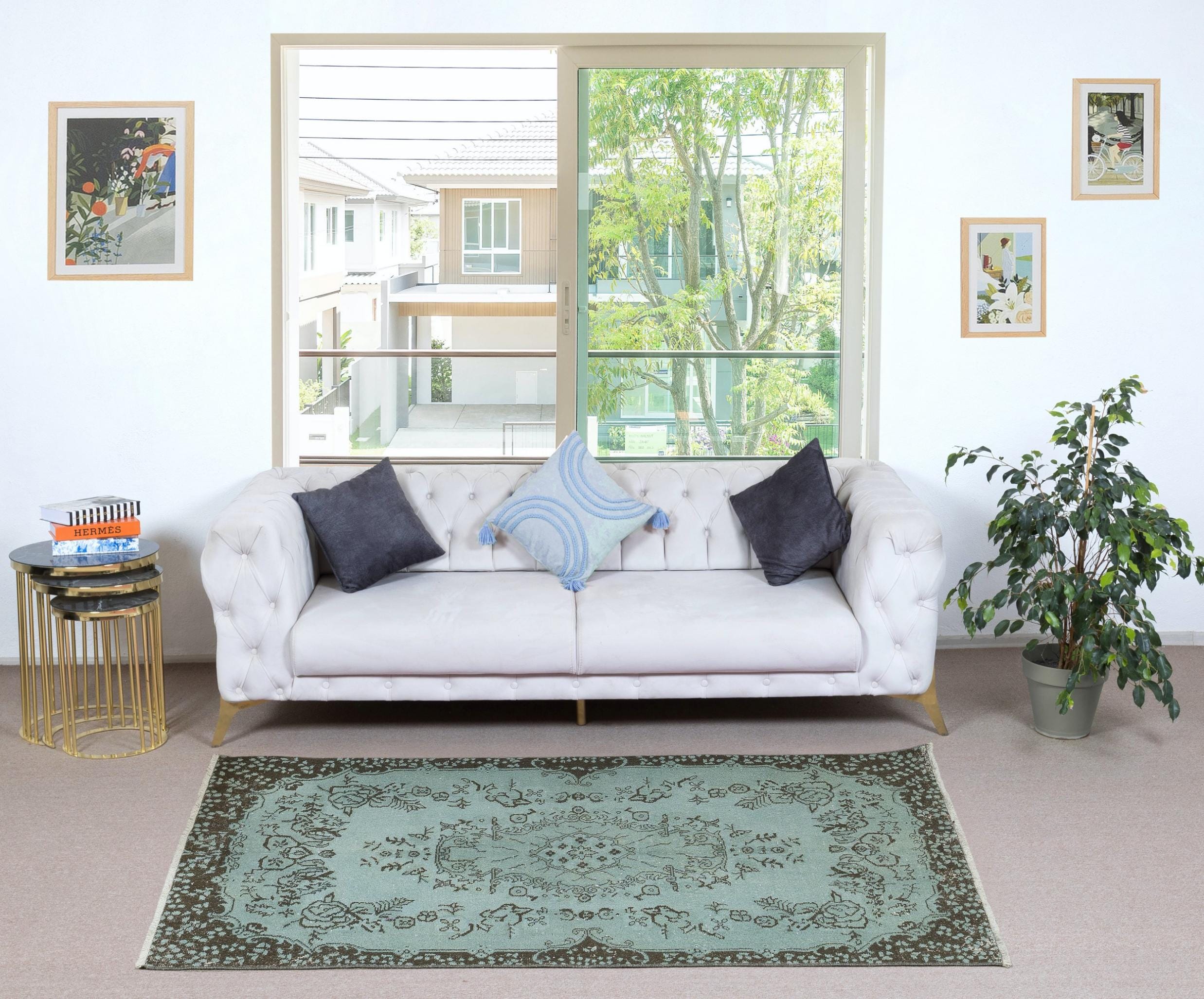 玄関に最適な、3.6 x 7.2フィートのモダンなハンドメイドトルコ風