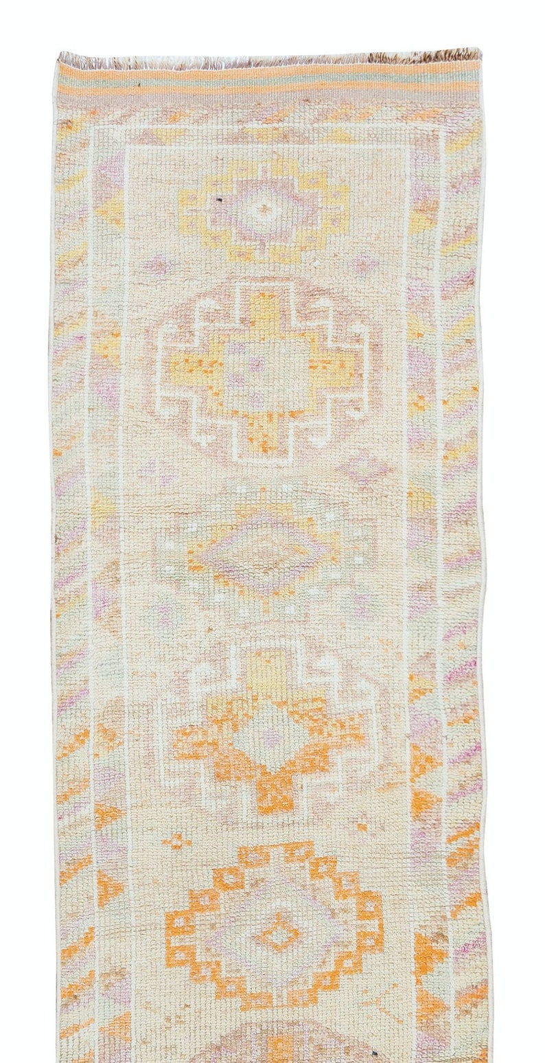 2.7x12.7 Ft Vintage Handmade Narrow Runner Rug for Hallway, Turkish