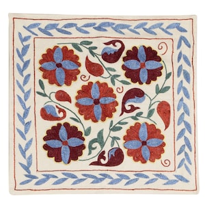 16&quot;x17&quot; Hand Embroidered Silk Cushion Cover from Uzbekistan, Decorative Suzani Pillowcase. NRM155