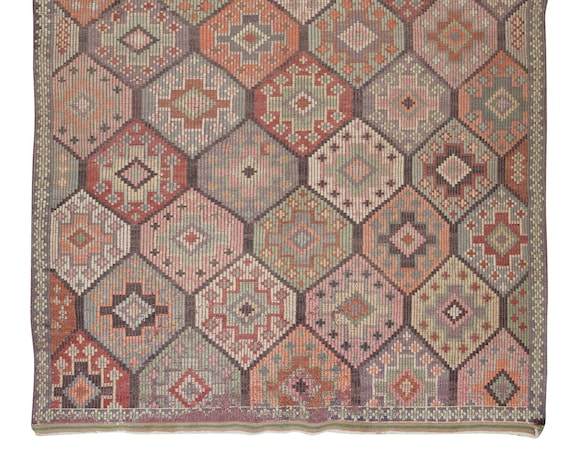 トルコキリム　ジジム　ラグ 5.8 x 9.5 フィートのヴィンテージ ハンドメイド ジャジム