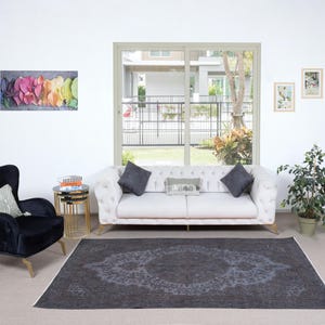 5.4x8.7 Ft Gray Modern Area Rug, Room Size Overdyed Carpet, Handmade Living Room Carpet, Woolen Floor Covering. NTEK1207