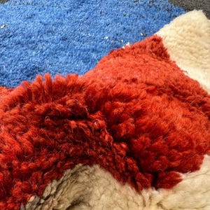 Contemporary Abstract Hand-Knotted Rug in Red, Blue, and Black Wool, Custom Made. NT128 image 14