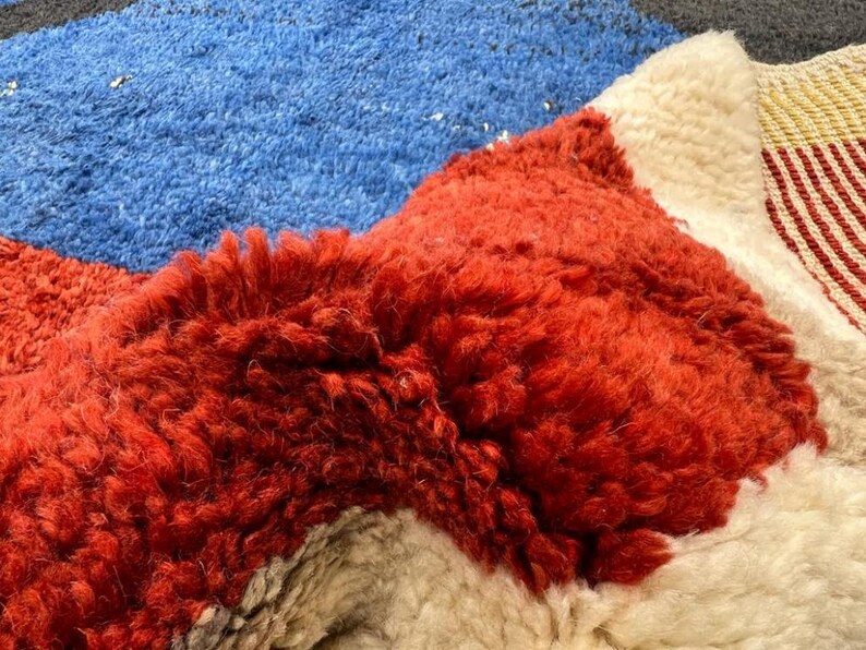 Contemporary Abstract Hand-Knotted Rug in Red, Blue, and Black Wool, Custom Made. NT128 image 14