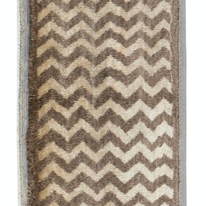 1.8x4 Ft Vintage Handmade Anatolian Tulu Rug in Brown & Beige with Zig Zag Design. NTEK1568