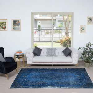 5.7x9 Ft Contemporary Overdyed Hand Knotted Wool Blue Area Rug from Turkey. NTEK0905