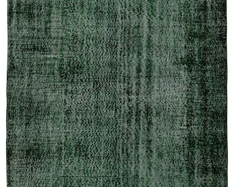 6x10.2 Ft Contemporary Handmade Turkish Wool Area Rug in Solid Dark Green Color. NC1427
