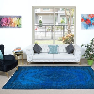 6.2x10.2 Ft Egyptian Blue Modern area rug with Medallion Design, Handwoven and Handknotted in Turkey. NTEK1026