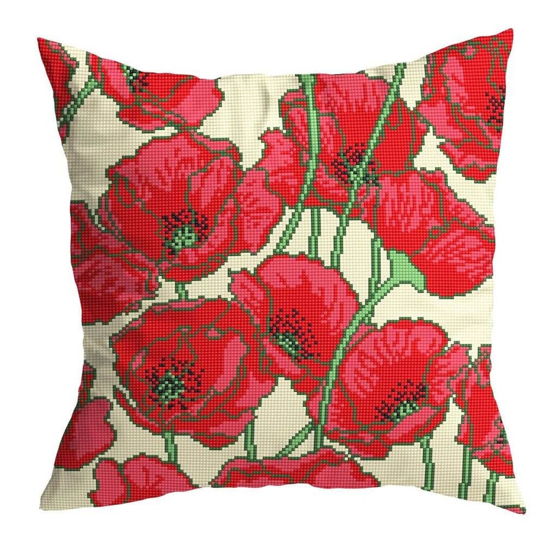 Needlepoint Pillow Kit Poppies Tapestry Cushion Kit Etsy