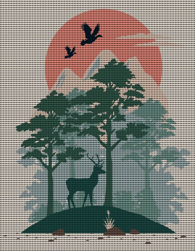 Needlepoint Canvas Mountain Forest Etsy