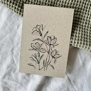 Trauerkarte - Blumen Line Art auf Naturpapier