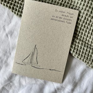 christliche Trauerkarte - Boot Line Art auf Naturpapier - In stiller Trauer