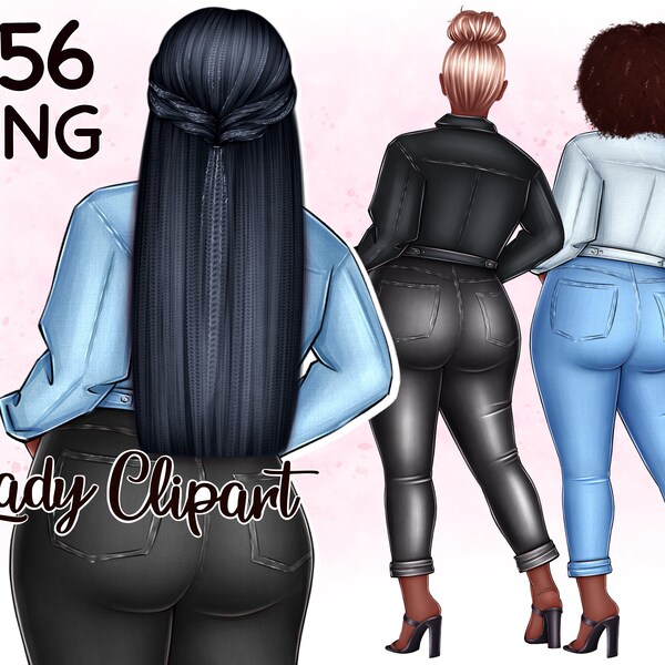 African American Denim Curvy Girls Clipart, Fashion Girl Clipart, Planner Clipart, Fashion Girl Planner, Fashion Stickers, Jeans Clipart