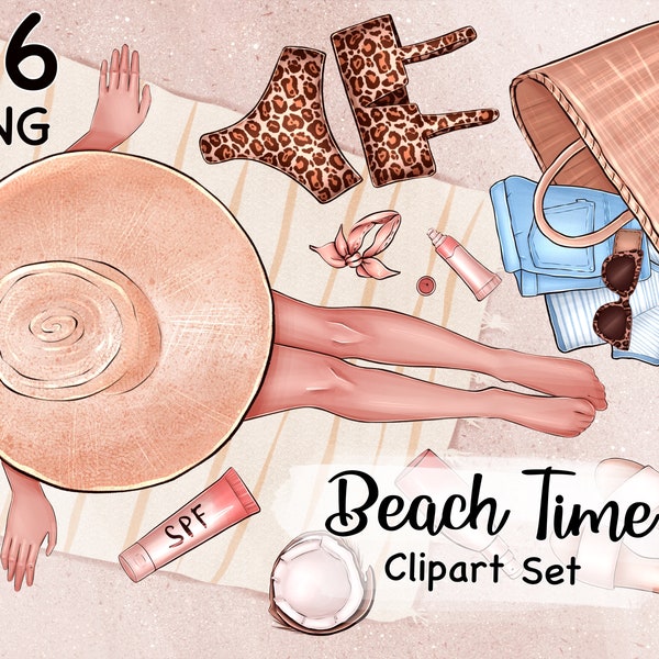 Summer Clipart, Beach Time Clipart, Fashion clipart, Scrapbook clipart, African American Girl Clipart, Beach Scene, Digital Download