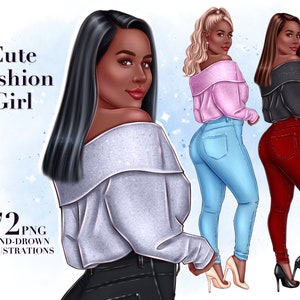 Curvy African American Women Clipart, Fashion Girl Clipart, Glam girl clipart, Beauty clipart, Cute Girl