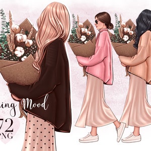 春のファッションガールのクリップアート、ストリートファッションガール、ファッションガールプランナーのクリップアート、ファッションイラスト、ドレスガールのクリップアート、手描きのクリップアート