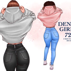 Clipart ragazza denim, clipart ragazza moda, clipart pianificatore, pianificatore ragazza moda, adesivi moda, clipart ragazza sportiva