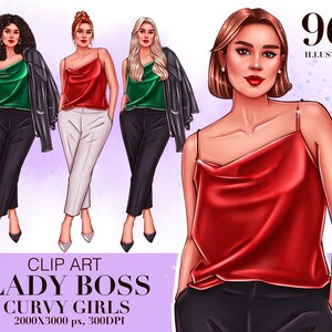 Business Frau Clipart, Lady Boss Clip Art, Curvy Girls Clip Art, Mode Illustrationen, Girl Boss Mode Illustration,