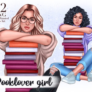 Ragazza amante dei libri, Ragazza che legge, Sublimazione Design PNG, Arte digitale