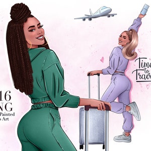 Travel Girl Clipart, Fashion Girl ClipArt, adesivi digitali, adesivi digital planner, adesivi da viaggio, clipart ragazza carina