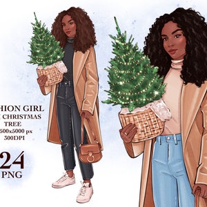 Christmas African American Clip Art, Planner Girl  Clipart, Fashion Girl Planner, Fashion  outfit