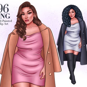 Curvy Fall Fashion Girl, Girl boss clipart, Lady boss clipart, Fashion girl Planner Clipart, Fashion Illustration