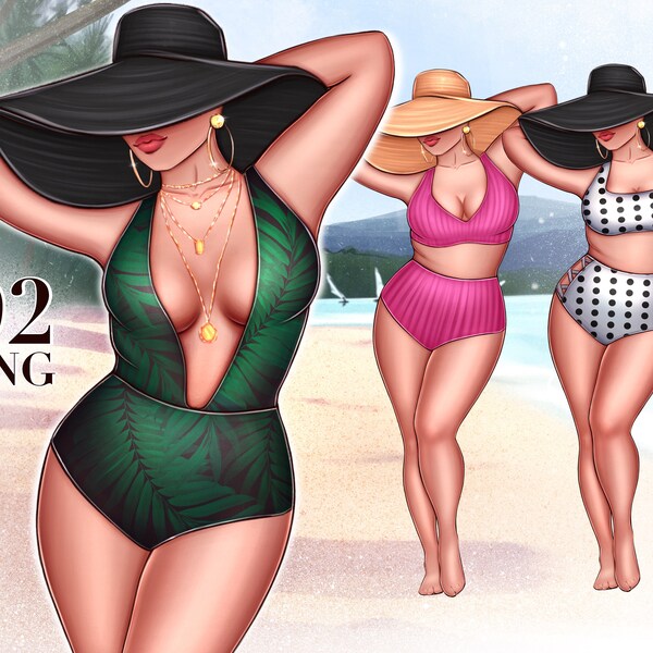 Swimwear Curvy Girls Clipart, Beach Girls clipart, Summer girls clipart, Fashion girl clipart, Beach time clipart