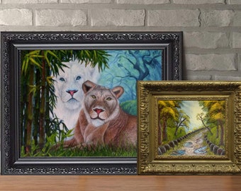 Original handmade oil painting on canvas combo of two,love bird,after the rain,Home decor,bandle  painting.