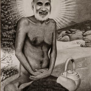 Samaadhi Samrat, Taponidi Sant Shiromani Aacharya Shri 108 Dharam Bhushan Ji Maharaj Portrait, handmade sketch, Graphite Pencil Sketch