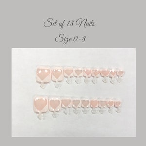 Clear Hearts Press-On Toe Nail Set - Sizes 0-8 (Set of 18)