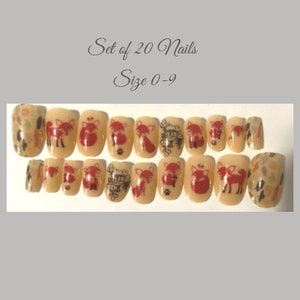 Red Foxes Press-On Nail Set - Short Round (Size 0-9)