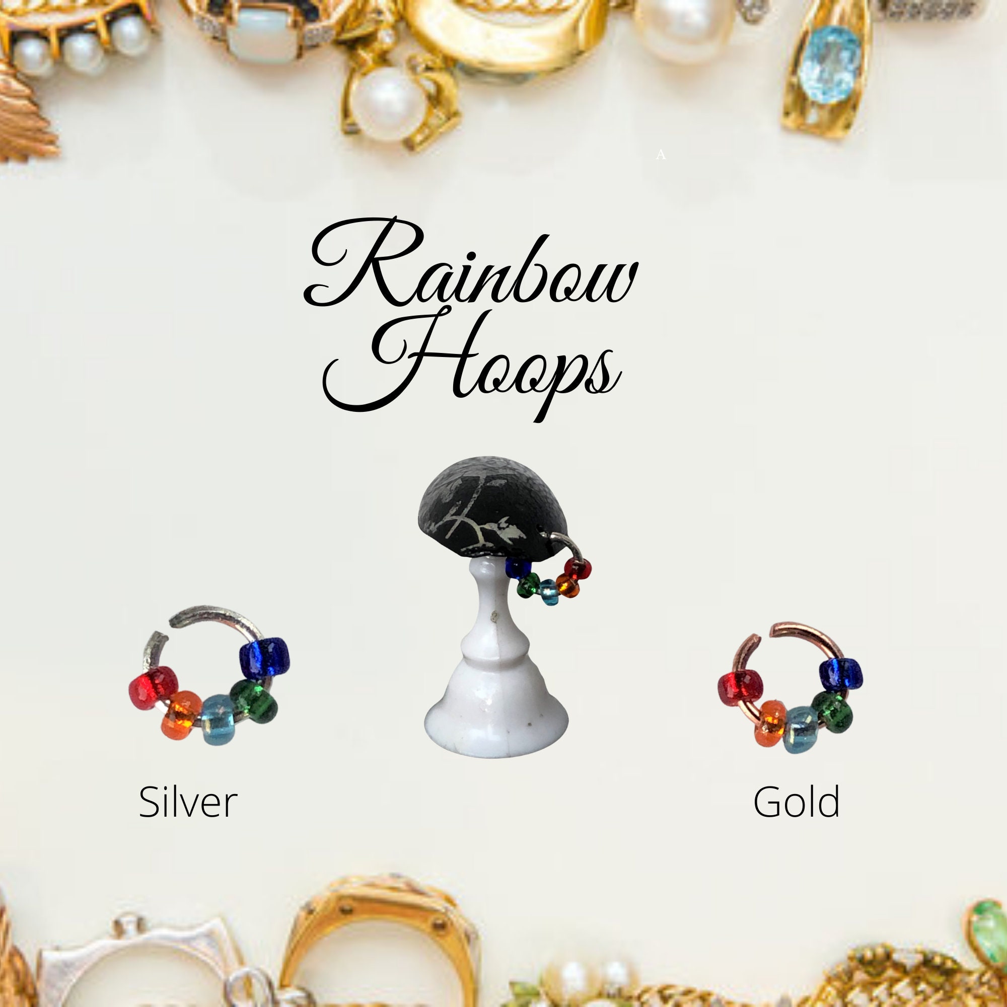 Rainbow Hoops Nail Piercings | Nail Jewelry | Nail Gems | Nail Charms
