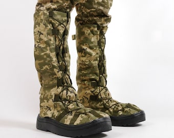 Ukrainian waterproof covers boots, Tactical insulated ganaches in camouflage Pixel mm-14, Combat gaiters Ukrainian Army