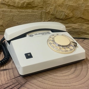 Rare Antique dialing telephone, White old telephone, Rotary dialing telephone, Work phone