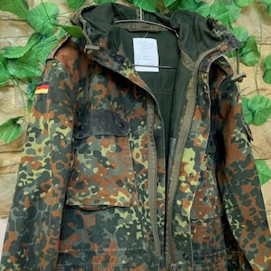 Giacca da campo vintage della Bundeswehr, parka Flecktarn, giacca mimetica dell'esercito tedesco, cappotto militare con cappuccio