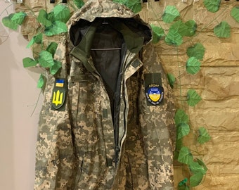 Military jacket Ukrainian Army with a hood , Combat camouflage jacket, Ukrainian uniform in camouflage Pixel mm-14