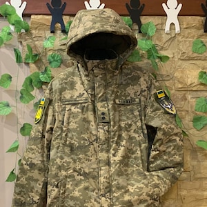 Winter Rip-stop camouflage jacket Ukrainian Army Pixel mm-14, Military jacket with hood, Tactical jacket, Ukrainian uniform
