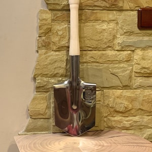 Ukrainian sapper shovel, Small military sapper shovel of Ukraine, Stainless steel shovel with the emblem Trident of Ukraine