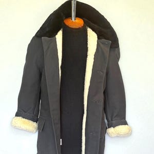 Vintage jas van schapenvacht, zwarte bontkraag, Arctic winterjas