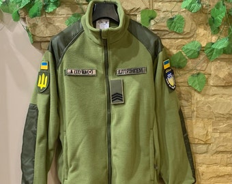 Ukrainian military fleece combat jacket, Field tactical fleece jacket Ukrainian army, True army fleece Ukrainian uniform light olive color