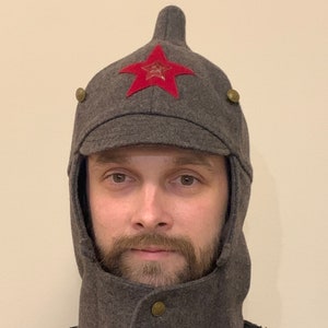 Military wool cap BUDENOVKA, Star studded helmet, Cap of the Red Army soldier of the First World War