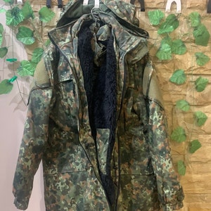 Suit Ukrainian fur winter pea coat & pants, Jacket and pants set with removable fur lining, Combat camo pea jacket and pants