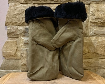 Ukrainische Vintage Schaffell Handschuhe, mit Wolle gefüttert, Militär (L-XL)