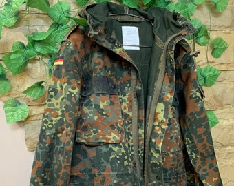 Original Bundeswehr Field Jacket Parka, Military German Army Field Jacket Flecktarn Hooded