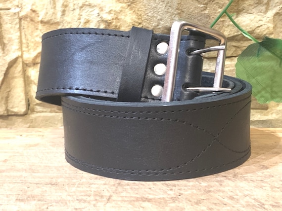 Vintage leather officer's belt, Brown black milit… - image 3