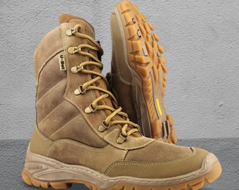 Ukrainian Tactical Leather Boots Brown Side Zipper Outdoor Duty Footwear