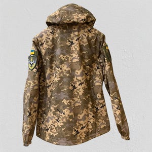 Softshell tactical jacket Pixel mm14 camouflage, Ukrainian military style jacket, detachable hood field uniform image 4