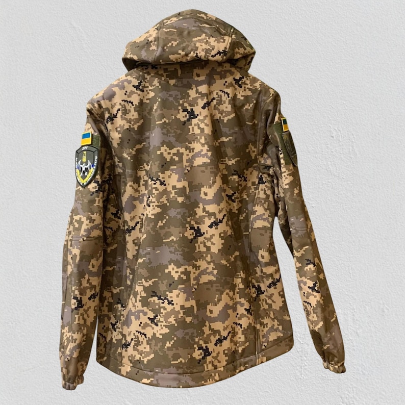 Softshell tactical jacket Pixel mm14 camouflage, Ukrainian military style jacket, detachable hood field uniform image 4